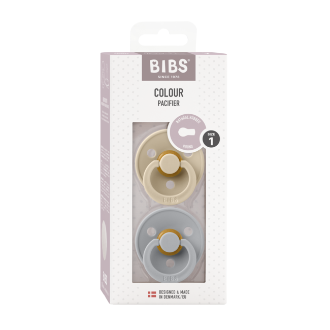 Bibs - set 2 suzete colour latex, tetina rotunda, 0 luni +-vanilla/cloud bbb110414