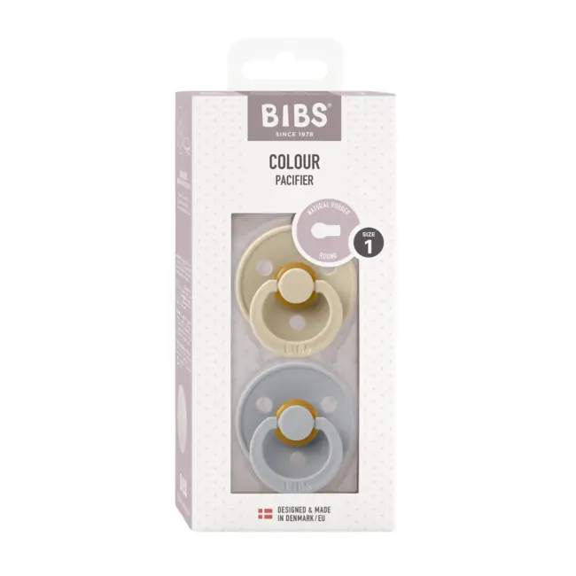 Bibs - set 2 suzete colour latex, tetina rotunda, 0 luni +-vanilla/cloud bbb110414