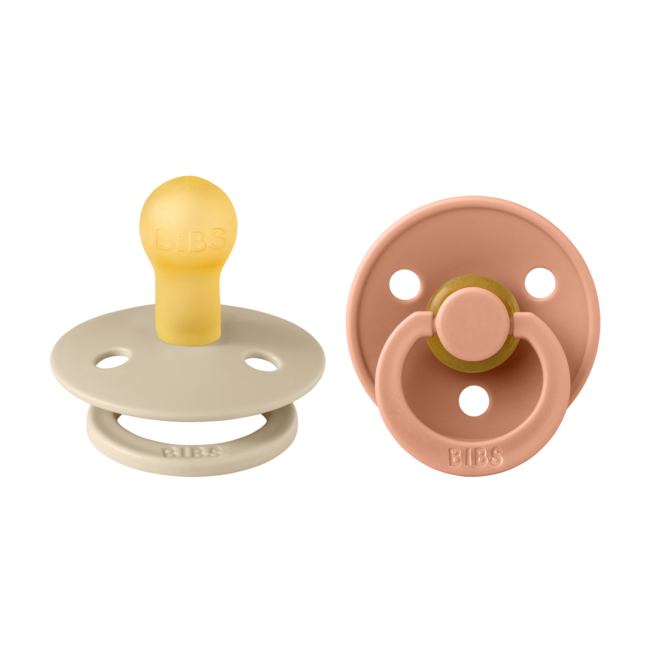 Bibs - set 2 suzete colour latex, tetina rotunda, 0 luni +-vanilla/peach bbb110229