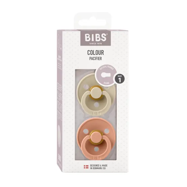 Bibs - set 2 suzete colour latex, tetina rotunda, 0 luni +-vanilla/peach bbb110229