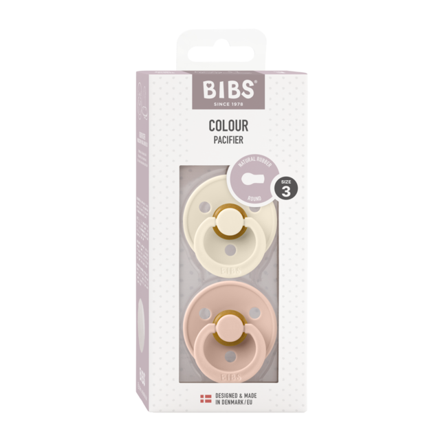Bibs - set 2 suzete colour latex, tetina rotunda, 18 luni +-ivory/blush bbb130253