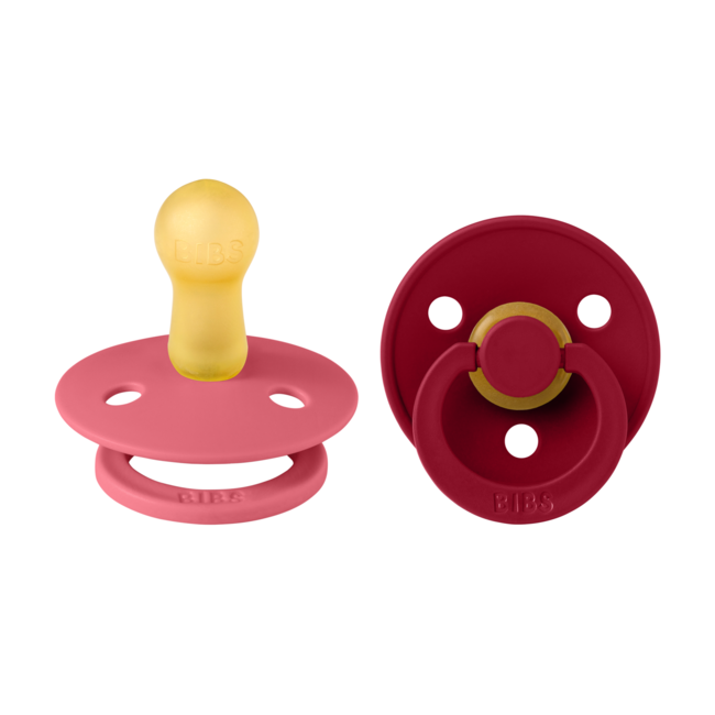Bibs - set 2 suzete colour latex, tetina rotunda, 6 luni +-coral/ruby bbb120254