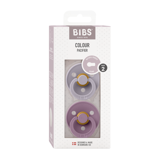 Bibs - set 2 suzete colour latex, tetina rotunda, 6 luni +-fossil grey/mauve bbb120405
