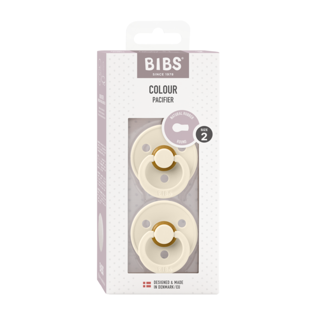 Bibs - set 2 suzete colour latex, tetina rotunda, 6 luni +-ivory bbb120286