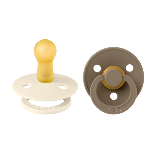Bibs - set 2 suzete colour latex, tetina rotunda, 6 luni +-ivory/dark oak bbb120358