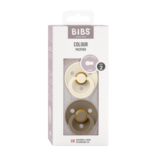 Bibs - set 2 suzete colour latex, tetina rotunda, 6 luni +-ivory/dark oak bbb120358