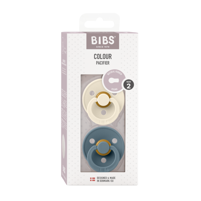 Bibs - set 2 suzete colour latex, tetina rotunda, 6 luni +-ivory/petrol bbb120367