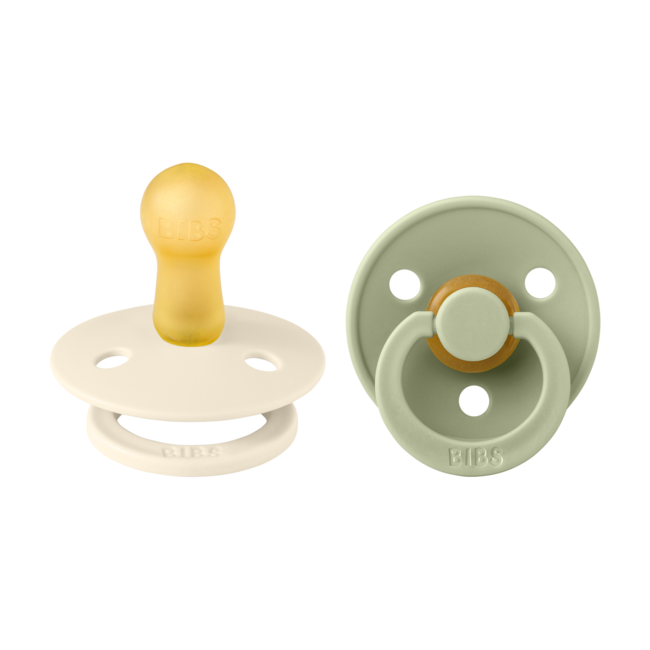 Bibs - set 2 suzete colour latex, tetina rotunda, 6 luni +-ivory/sage bbb120241