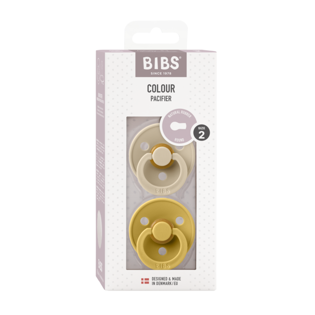 Bibs - set 2 suzete colour latex, tetina rotunda, 6 luni +-vanilla/mustard bbb120274