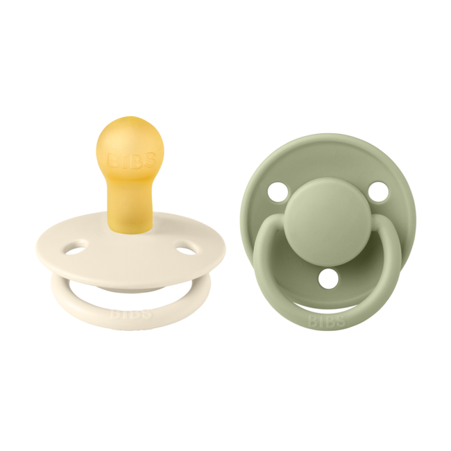 Bibs - set 2 suzete de lux latex, tetina rotunda, 0 luni +-ivory/sage bbb180223