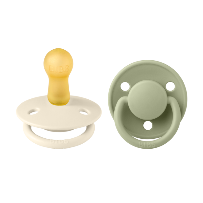 Bibs - set 2 suzete de lux latex, tetina rotunda, 6 luni +-ivory/sage bbb190223