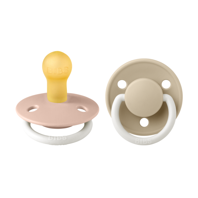 Bibs - set 2 suzete fosforescente de lux glow latex, tetina rotunda, 0 luni +-blush/vanilla bbb180216
