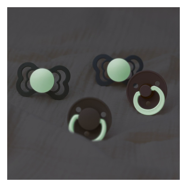 Bibs - set 2 suzete fosforescente de lux glow latex, tetina rotunda, 0 luni +-blush/vanilla bbb180216