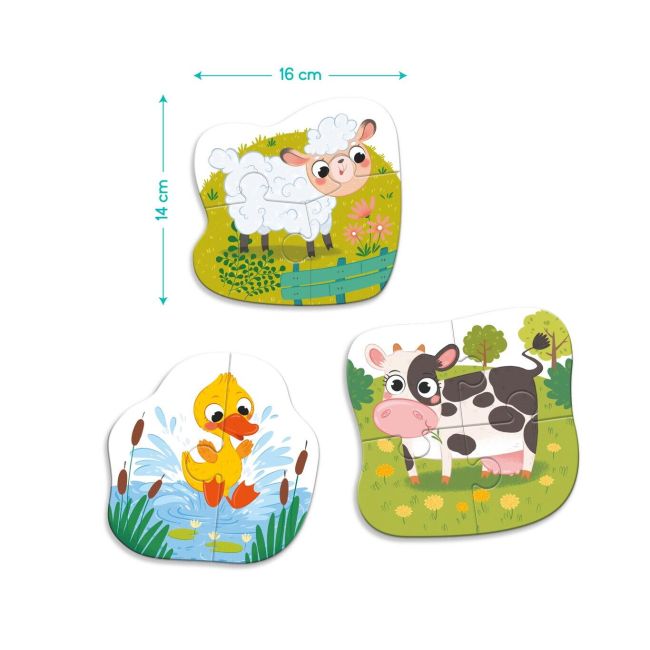 Puzzle 3 in 1  - animalutele de la ferma (2,3,4 piese)