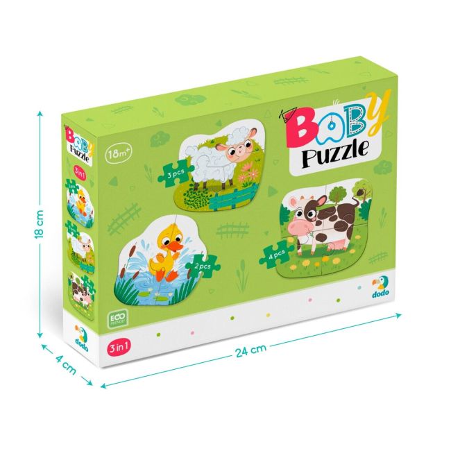 Puzzle 3 in 1  - animalutele de la ferma (2,3,4 piese)