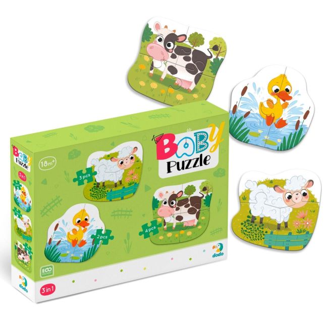 Puzzle 3 in 1  - animalutele de la ferma (2,3,4 piese)