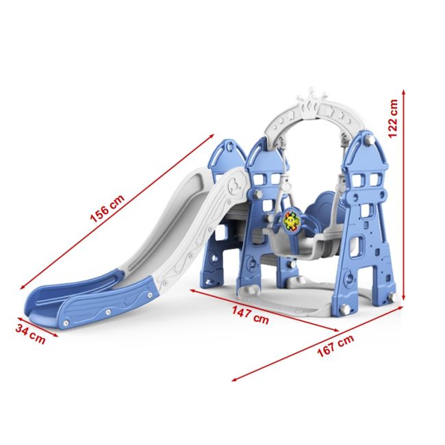 Tobogan MyKids cu leagan, cos de baschet, jucarie muzicala Blue 00080578
