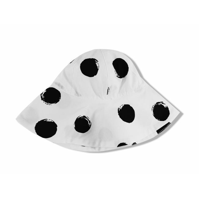 Palarie de vara cu boruri largi, alba cu buline negre, din bumbac, 52 cm (3-4 ani) KDEPAL1052