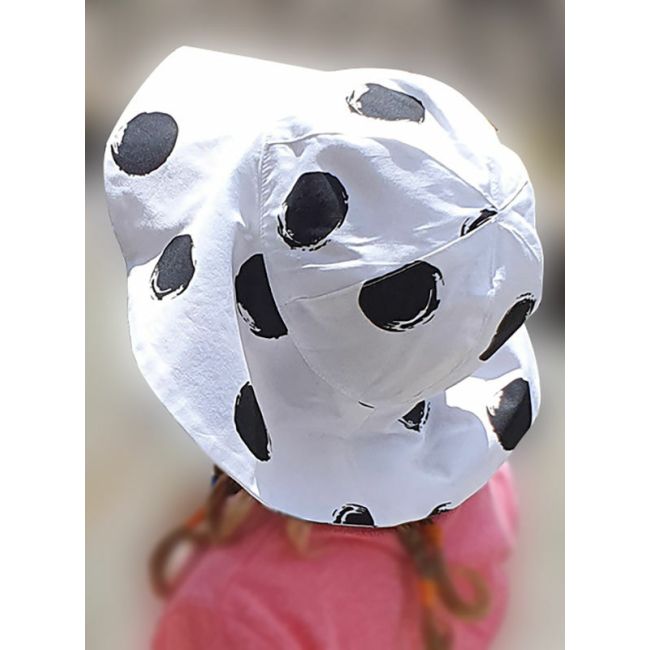 Palarie de vara cu boruri largi, alba cu buline negre, din bumbac, 52 cm (3-4 ani) KDEPAL1052