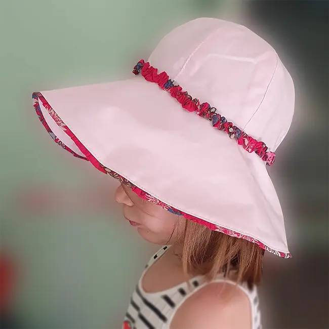 Palarie roz de vara cu boruri largi, din bumbac, 56 cm (6-8 ani) KDEPAL1156