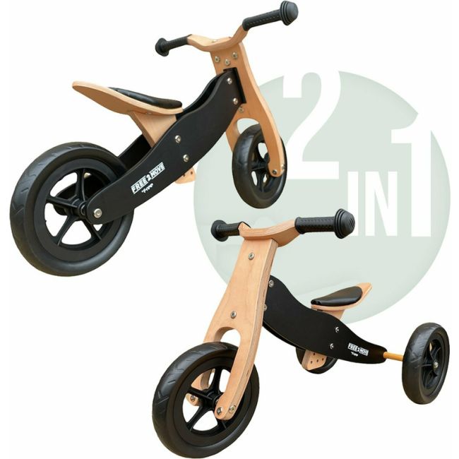 Bicicleta/tricicleta fara pedale din lemn, 2 in 1, Functie de bicicleta echilibru, Sa reglabila, Manere antiderapante, Roti ajustabile, 18 luni – 3 ani, Free2Move, Brown Black BYN42851