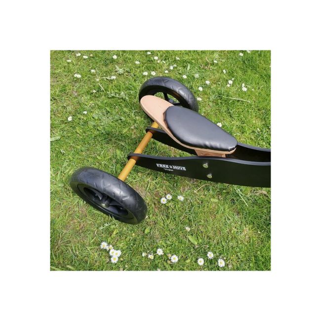 Bicicleta/tricicleta fara pedale din lemn, 2 in 1, Functie de bicicleta echilibru, Sa reglabila, Manere antiderapante, Roti ajustabile, 18 luni – 3 ani, Free2Move, Brown Black BYN42851