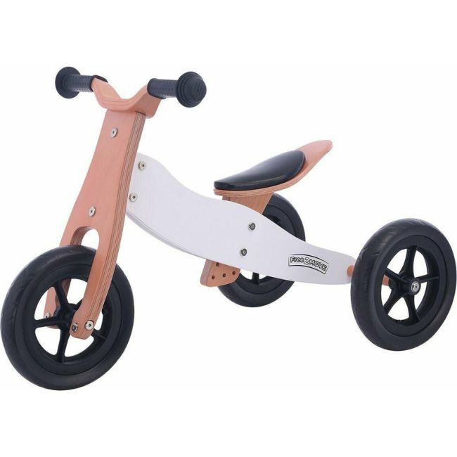 Bicicleta/tricicleta fara pedale din lemn, 2 in 1, Functie de bicicleta echilibru, Sa reglabila, Manere antiderapante, Roti ajustabile, 18 luni – 3 ani, Free2Move, Brown White BYN42868