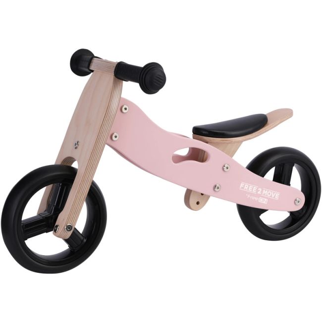 Bicicleta/tricicleta fara pedale din lemn, 2 in 1, Functie de bicicleta echilibru, Scaun reglabil, Roti ajustabile, Manere antiderapante, Varsta 1-3 ani, Free2Move, Dusty Pink BYN48822