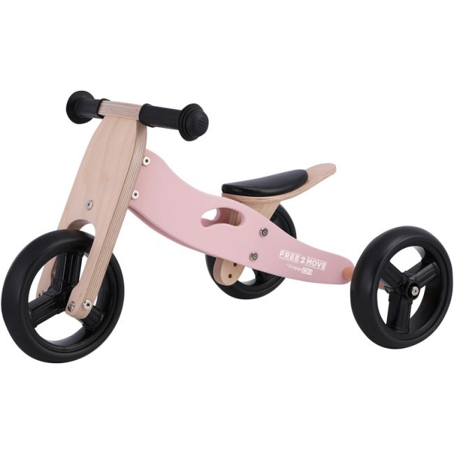 Bicicleta/tricicleta fara pedale din lemn, 2 in 1, Functie de bicicleta echilibru, Scaun reglabil, Roti ajustabile, Manere antiderapante, Varsta 1-3 ani, Free2Move, Dusty Pink BYN48822