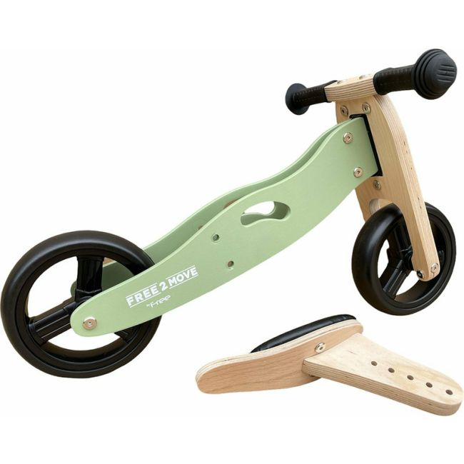Bicicleta/tricicleta fara pedale din lemn, 2 in 1, Functie de bicicleta echilibru, Scaun reglabil, Roti ajustabile, Manere antiderapante, Varsta 1-3 ani, Free2Move, Mint BYN39623