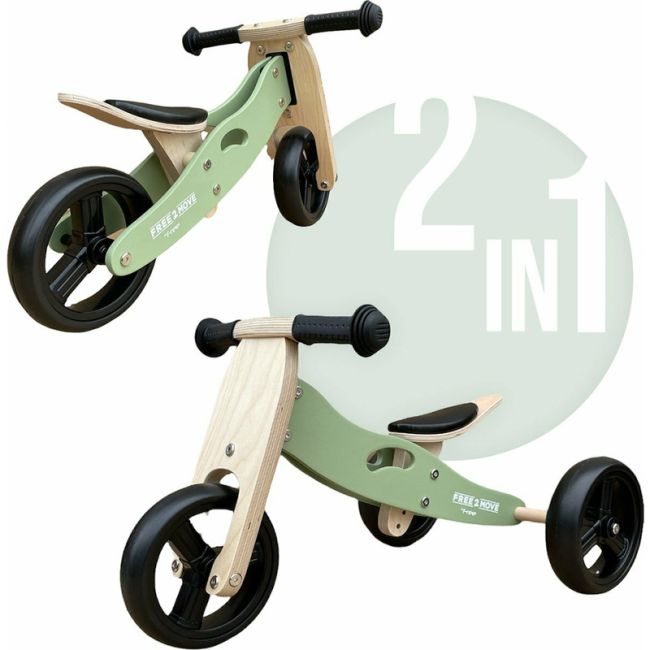 Bicicleta/tricicleta fara pedale din lemn, 2 in 1, Functie de bicicleta echilibru, Scaun reglabil, Roti ajustabile, Manere antiderapante, Varsta 1-3 ani, Free2Move, Mint BYN39623