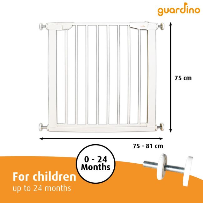 Poarta de siguranta pentru copii, 75-81 cm, extensibila, montare prin presiune, fara gaurire, metal, alb, Guardino 700010
