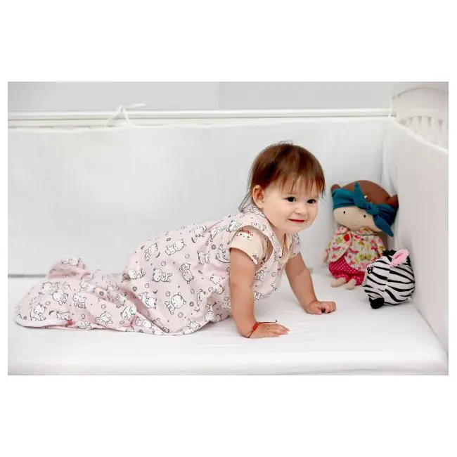 Sac de dormit copii, Baby Bear roz, din bumbac, 60 cm, 0.8 tog - Primavara KDEPR6008BBR
