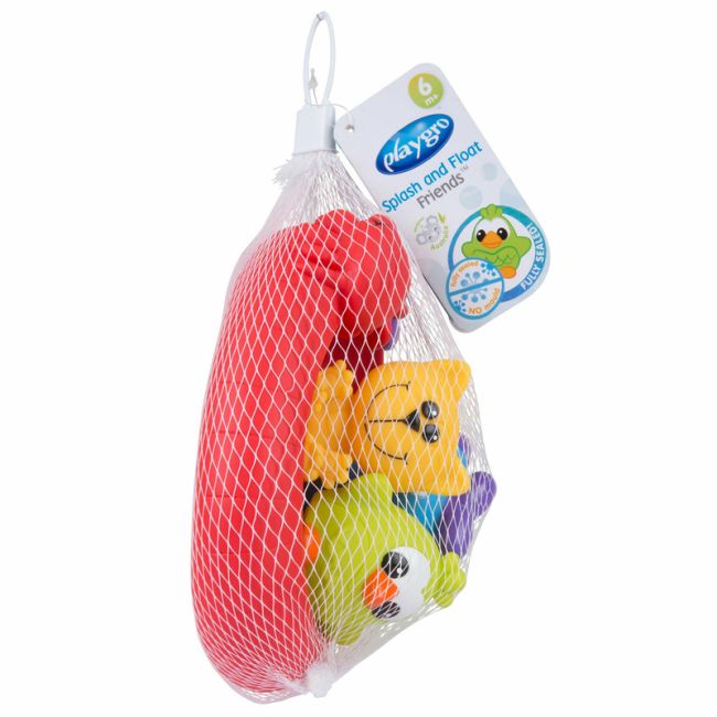 Set 3 animalute de baie si barca plutitoare, Fara gauri, Cu gentuta pentru transport, Fara BPA, Splash and Float Friends, Playgro, Multicolor BYN188414