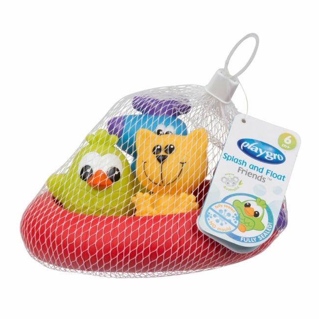 Set 3 animalute de baie si barca plutitoare, Fara gauri, Cu gentuta pentru transport, Fara BPA, Splash and Float Friends, Playgro, Multicolor BYN188414