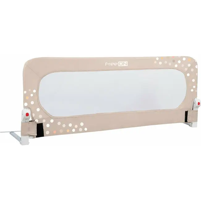 Bariera de protectie pentru pat bebe, Rabatabila, Instalare usoara, Dimensiune 135 x 57 cm, FreeON, Little Dots, Beige BYN48464