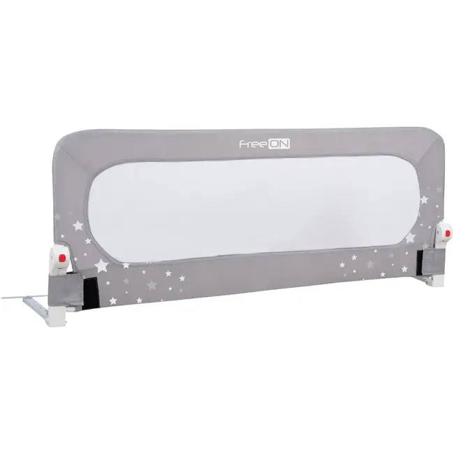 Bariera de protectie pentru pat bebe, Rabatabila, Instalare usoara, Dimensiune 135 x 57 cm, FreeON, Little Stars, Grey BYN48457