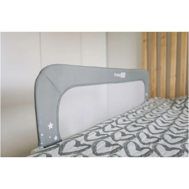 Bariera de protectie pentru pat bebe, Rabatabila, Instalare usoara, Dimensiune 135 x 57 cm, FreeON, Little Stars, Grey BYN48457