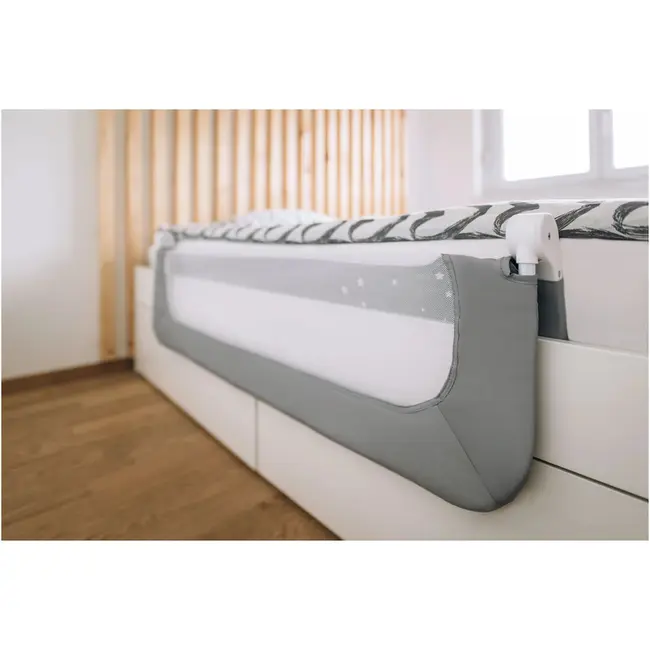 Bariera de protectie pentru pat bebe, Rabatabila, Instalare usoara, Dimensiune 135 x 57 cm, FreeON, Little Stars, Grey BYN48457