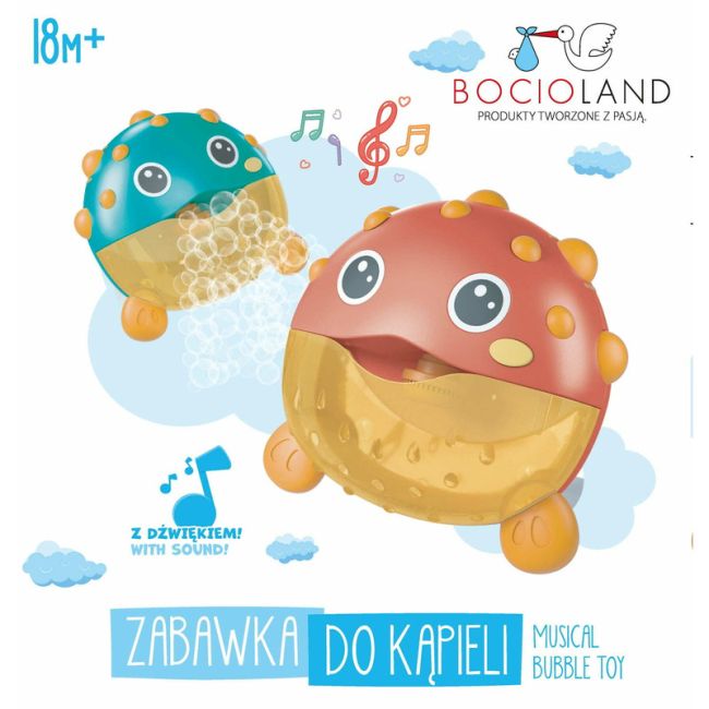 Bocioland - Jucarie Interactiva de baie, Peste cu difuzor pentru baloane de spuma si muzica, Fixare cu Ventuze, Verde, 20x20 cm BYNBL044