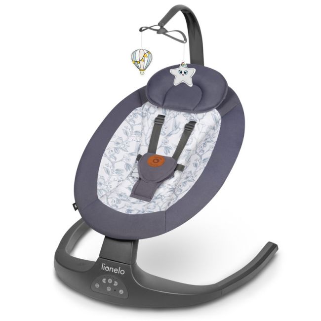 Lionelo - Balansoar si sezlong copii, Ralf, 2 in 1, Electric, Cu telecomanda si cablu USB, Cu miscare laterala de balansare si 5 niveluri diferite de viteza, Cu 12 melodii, Gri Grafit BYNLO-RALF_GREY_GRAPHITE