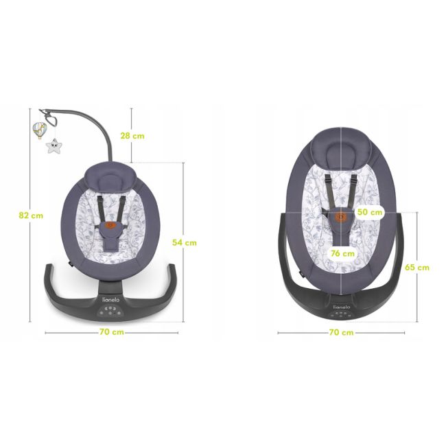 Lionelo - Balansoar si sezlong copii, Ralf, 2 in 1, Electric, Cu telecomanda si cablu USB, Cu miscare laterala de balansare si 5 niveluri diferite de viteza, Cu 12 melodii, Gri Grafit BYNLO-RALF_GREY_GRAPHITE