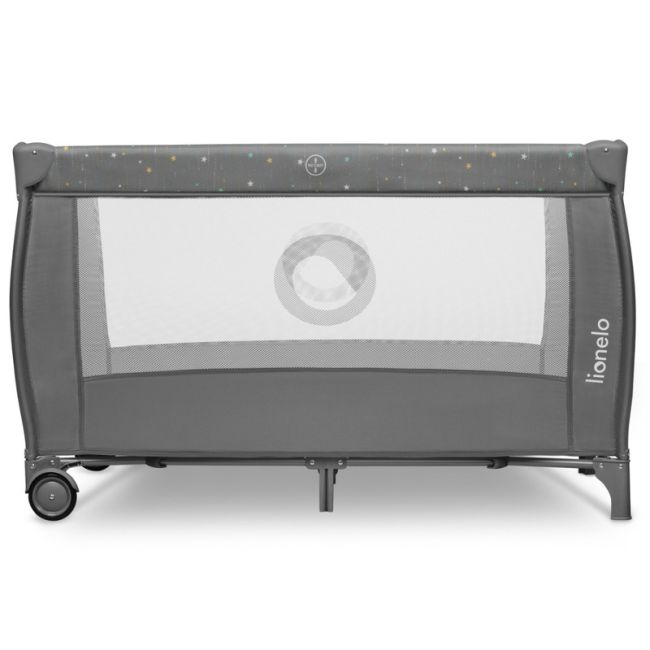 Lionelo - Patut pliant cu doua nivele, Stefi Plus, Cu intrare laterala cu fermoar, 2 roti, 120 x 60 cm, Conform cu standardul european de securitate EN 716, Gri/ Multicolor BYNLO-STEFI_PLUS_GREY_MULTICOLOR