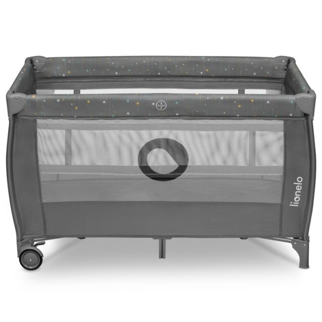 Lionelo - Patut pliant cu doua nivele, Stefi Plus, Cu intrare laterala cu fermoar, 2 roti, 120 x 60 cm, Conform cu standardul european de securitate EN 716, Gri/ Multicolor BYNLO-STEFI_PLUS_GREY_MULTICOLOR