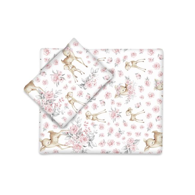 MimiNU - Set pentru carucior cu pernuta si paturica, Cu huse detasabile si lavabile, Din bumbac certificat Oeko Tex Standard 100, Sweet deer Pink BYN6426972022989