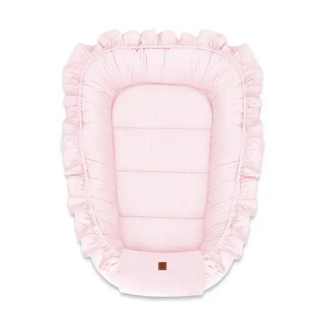 MimiNu - Cosulet bebelus pentru dormit, Baby Nest 55 x 75 cm, Cu Volanase, Din catifea, Pink BYN6426972023047