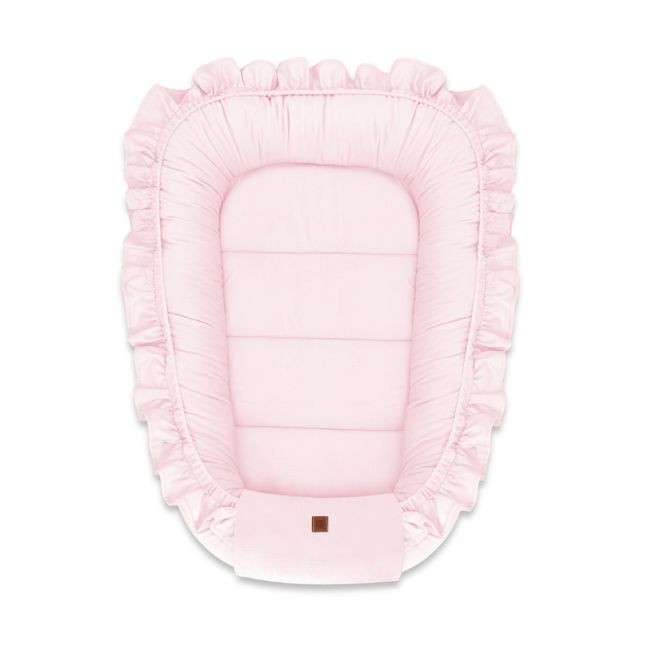 MimiNu - Cosulet bebelus pentru dormit, Baby Nest 55 x 75 cm, Cu Volanase, Din catifea, Pink BYN6426972023047