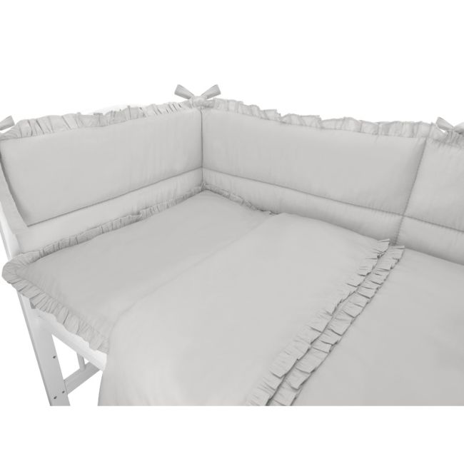 MimiNu - Lenjerie patut 3 piese, Cu volanase, Cu protectie laterala, Din bumbac certificat Oeko Tex Standard 100, Pentru patut 120x60 cm, Colectia Royal, Grey BYN6426972022835