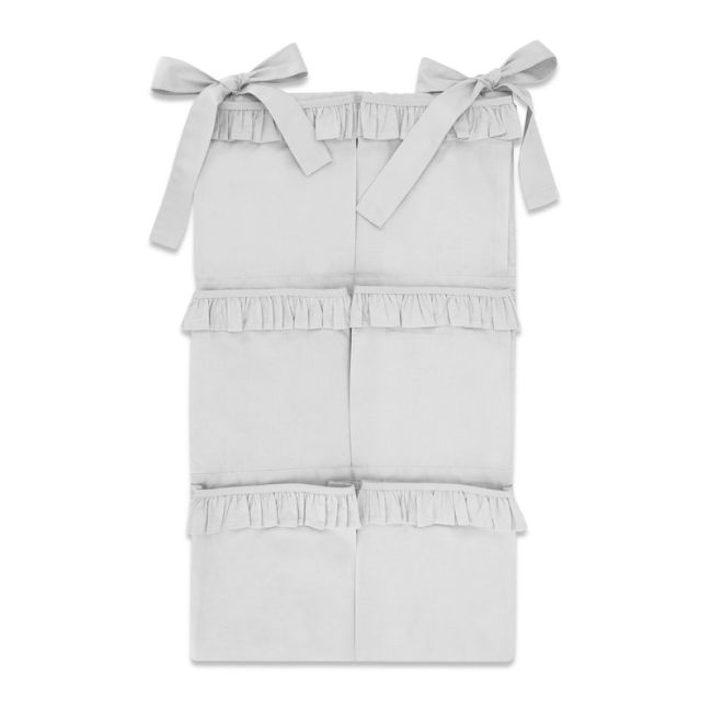 MimiNu - Organizator pentru patut, Din bumbac certificat Oeko Tex Standard 100, Cu 6 compartimente, Cu doua panglici, 70x40 cm, Cu volanase, Colectia Royal, Grey BYN6426972022859