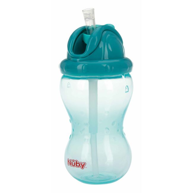 Nuby - Cana cu pai anti-alunecare, Cu inchidere etansa, Plastic, 360 ml, 12+ luni, Albastru BYNNV0404001AQ